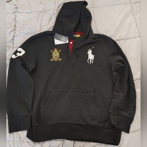 Polo Ralph Lauren Black Big Pony Crest Hoodie Size Large NWT